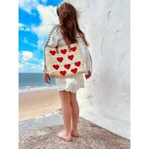 French Basket Handmade with Leather Handle, Straw Tote Bag